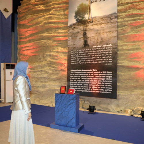Maryam Rajavi pays tribute to the monument of Tahereh Tolou (Commander Sara) who was slain by the mullahs’ revolutionary guards during the Eternal Light Operation- July 12, 2019