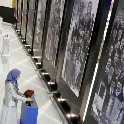 Visiting the exhibition of the Iranian people’s 120 years of struggle for freedom – standing by the images of martyrs of the massacre in Asharf - July 12, 2019