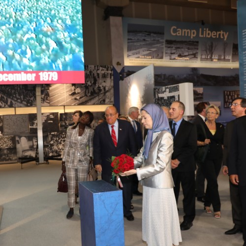 Maryam Rajavi  at the exhibition of the Iranian people’s 120 years of struggle for freedom- July 12, 2019