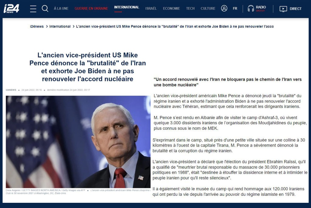 L’ancien vice-président US Mike Pence dénonce la “brutalité” de l’Iran et exhorte Joe Biden à ne pas renouveler l’accord nucléaire