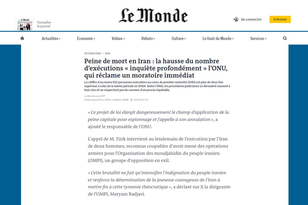 Peine de mort en Iran : la hausse du nombre d’exécutions « inquiète profondément » l’ONU, qui réclame un moratoire immédiat