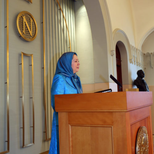 Maryam Rajavi in Noble Peace institute – Oslo- Norway – February 24, 2014-9
