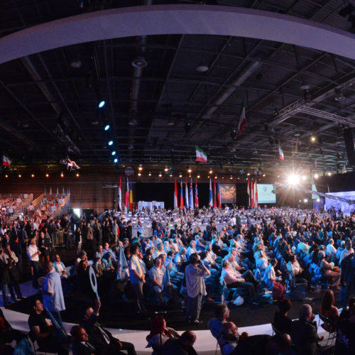 People listening to Maryam Rajavi, Iranian opposition leader at the grand annual gathering in Paris _28