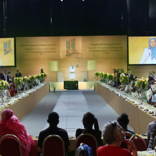 Maryam Rajavi Iran’s opposition Leader addresses dignitaries from Arab and Islamic countries and representatives of Muslim communities in France in a major Ramadan conference in Paris on 3 July 2015 -7