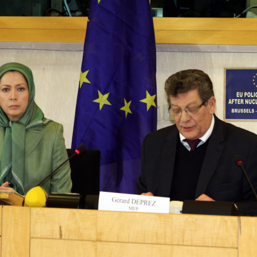 حضور مریم رجوی در جلسه‌یی زیر عنوان «سیاست در قبال ایران بعد از توافق هسته‌یی» در پارلمان اروپا 