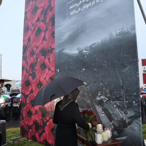مراسم بزرگداشت جان باختگان سقوط هواپیمای مسافربری اوکراین با حضور مریم رجوی در اشرف ۳- ۲۲دی ۱۳۹۸